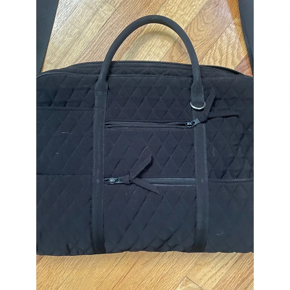 Vera‎ Bradley Black Quilted Laptop Bag Work Travel Carry On Shoulder Bag 11 X 15